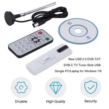 Digitální DVB-T2/T DVB-C USB 2.0 TV Tuner Stick HDTV Přijímač s Anténou Dálkové Ovládání HD USB Dongle PC/Notebook pro Windows