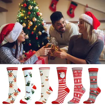 Muži ženy animal ponožky vánoční prázdniny Uprostřed trubice bavlněné ponožky barevné dívky, paní, ženské Sněhulák Santa dárek ponožky 6 ks