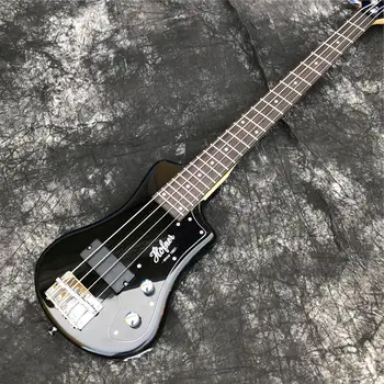 Černá barva Mini 4 struny, elektrická kytara,masivní dřevo Cestovní baskytara