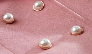 Vintage pearl double breasted vlněný plášť kabát ženy štíhlé růžová střední délky oevecoat