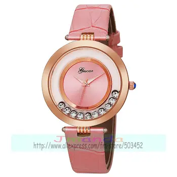 100ks/lot gescar 8579 luxusní lady crystal kožené hodinky gescar značky rose gold případ elegance náramkové hodinky pro ženy, velkoobchod