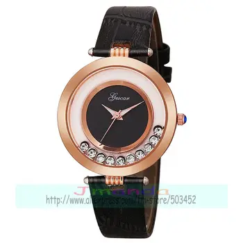 100ks/lot gescar 8579 luxusní lady crystal kožené hodinky gescar značky rose gold případ elegance náramkové hodinky pro ženy, velkoobchod