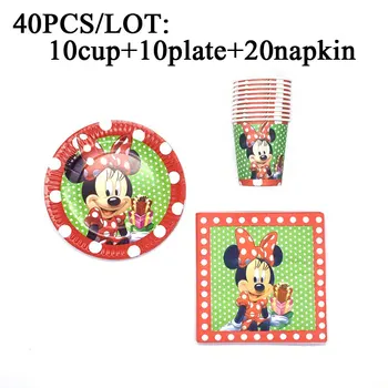 40PCS/LOT Děti, Dítě Sprcha Laskavosti Red Mouse Téma Party Dodávky Dekorace Papírové tácky Kelímky Minnie Mouse Narozeniny, Party Ubrousky
