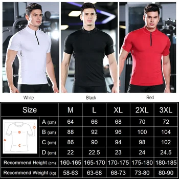 Muži Sportovní Košile Výstřih Zip Reflexní Prodyšné Cvičení Jersey Košile Black Red White Gym Jogging Běží T-košile M-3XL