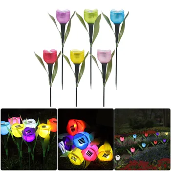 6ks Tulip Flower Tvar LED Solární Světlo Venkovní Zahrada, Yard, Krajina, Trávník Dekorace Lampa Držet Zahradní Solární Lampa