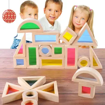 Kreativní Akrylové Rainbow Vzdělávací Hračka Věž Hromadu pro Děti Diy Dřevěná Asambláž Věž Hromadu Děti Dřevěné Stavební Blok