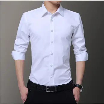 2020 Pánské Classic Standard-fit Strečové Šaty Tričko Tenké Dlouhý Rukáv Formální Obchodní Solidní Základní Košile