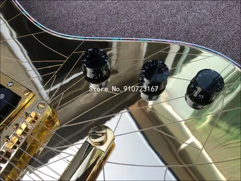 2020 Vysoce kvalitní 6-string elektrická kytara, ve tvaru kytary, Zlaté zrcadlo, černé barvy, abalone inlay, pevný můstek,doprava zdarma