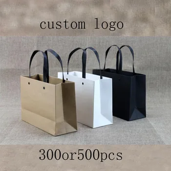 100ks Custoom logo Nákupní tašky 250g vysoce kvalitní papírové tašky černá, bílý kraft papírové tašky s logem vytisknout vaše logo