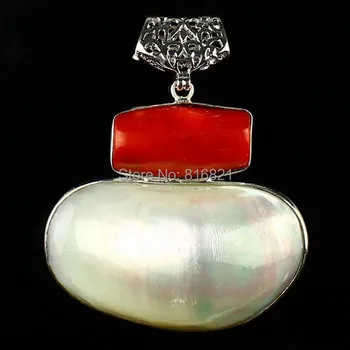 ( 1 ks/lot) Nové Zabalené matka perel shell Přívěsek Červené Korálové Korálky Přívěsek