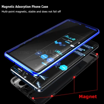 Magnetické 360 Plné Tělo Kryt pro Huawei P30 Pro Případ Luxusní Hliníkové Kovové 9H Sklo Coque Magnet Pouzdro pro Huawei P30 Lite Fundas