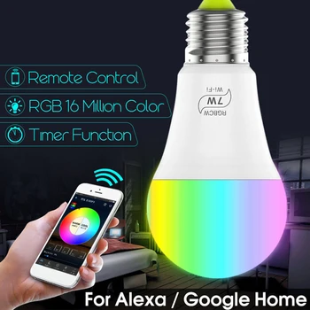 Inteligentní Led Žárovka 7W E27 Stmívatelná Vícebarevná Wifi Inteligentní Žárovka Alexa Google Domácí Asistent RGB Svítilna Smart Home