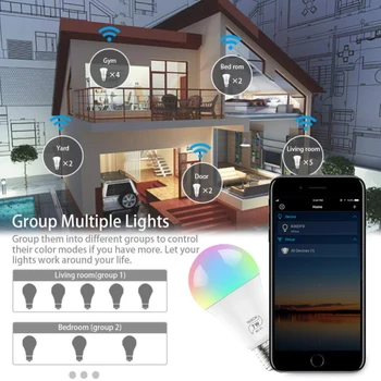 Inteligentní Led Žárovka 7W E27 Stmívatelná Vícebarevná Wifi Inteligentní Žárovka Alexa Google Domácí Asistent RGB Svítilna Smart Home