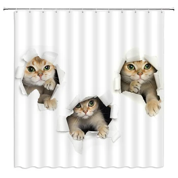Kočka Pes 3D Sprchové Závěsy krásných Zvířat Tištěné Koupelna Opona Nepromokavé Polyesterové Tkaniny vanová zástěna S Háčky, Dekorace