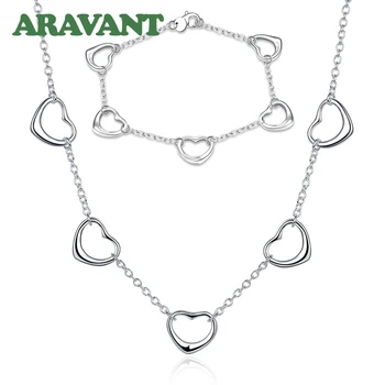 925 Stříbrné Šperky Sady Romantické Srdce Náramek Řetěz Náhrdelník Pro Ženy Snubní Stříbrné Šperky Valentýnské Dárky