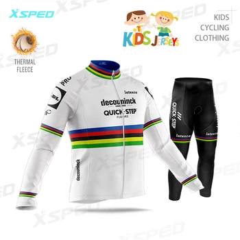 Dětské Cyklistické Oblečení Boy Dlouhý Rukáv Dres Sada Mistr Světa Roku 2020 Zimě Děti Tepelná Bunda Julian Alaphilippe Uniformu