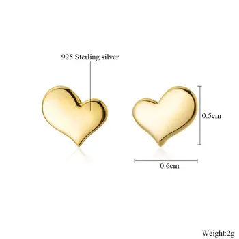 Krásné 925 Silver Zlatá Barva Srdce Malé Čerstvé Stud Náušnice pro Ženy korejské Minimalistické Náušnice Šperky Příslušenství
