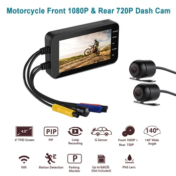 4 Palcový Motocykl DVR Wi-fi-Kamera FHD 1080P Dash Cam Moto Vodotěsný Dual Objektiv Přední Zadní Pohled Video Recorder 140 Stupňů Úhel