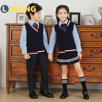 LINLING Jednotné pro Dítě Japonské Britském Stylu Školní Uniformy Chlapec Dívka Student Outfit Školky Fázi Oblečení Nastavit V324