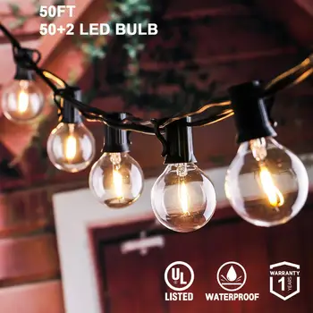 LED 25Ft, 30 let, 50ft G40 String Světla s Globe Jasné, Žárovky Vodotěsné IP44 Patio Závěsné Osvětlení pro Vnitřní A Venkovní Zdobit