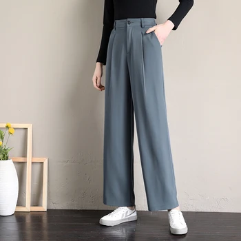 2020 Kalhoty Ženy Full-délka Jednoduchý Elegantní Slim Studenty Dámské Rovné Kalhoty korejský Styl Vysoce Kvalitní Ženy Solidní Volné