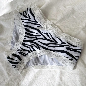 SP&CITY Zebra Print Krajkové Bavlněné Dámské spodní Prádlo Nízkým Pasem Sladké Luk Bezešvé Kalhotky Prodyšné Sexy Kalhotky spodní Prádlo Tanga