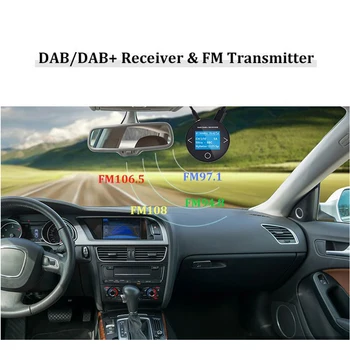 DAB+ Přijímač FM Vysílač Rádio Tuner Anténa Adaptér Zobrazit Univerzální Auto DAB-Digitální rozhlasové a televizní Vysílání Bezdrátové Dálkové Ovládání