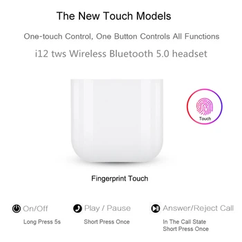 I12 5.0 Sport TWS Bluetooth Sluchátka Bezdrátové náhlavní soupravy stiskněte pop-up okno pro iPhone, Xiaomi, Huawei, Samsung Chytrý Telefon pk i9s