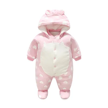 Baby Romper Cotton Newborn 0-12M Zahustit Baby Boy Oblečení s Kapucí Zimní Svrchní oblečení Holčička Oblečení z Jednoho Kusu