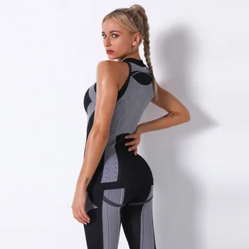 Bezešvé pletené prodyšný vlhkosti wicking sexy vesta jóga wear dámská sportovní běžecká fitness top