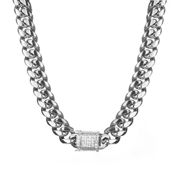 6-18 mm široké Nerezové Oceli Cuban Miami Řetězy, Náhrdelníky CZ Zirkon Zámek Box Velký Řetěz pro Muže Hip Hop Rock šperky