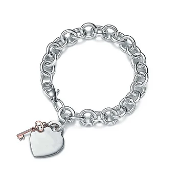 925 sterling silver náramek, klasické módní srdce-ve tvaru klíčové náramek, dámské šperky dárek, originální loga 1:1