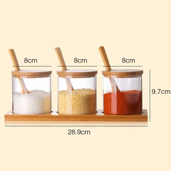 3 Ks/Set Skleněné Herb Spice Nástroje Skleněná Láhev Koření Cukr Sůl Skladování Jar Koření Sklenic s Dřevěnou Lžící Kuchyňské Doplňky