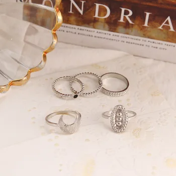 Evropské a Americké Exkluzivní prsteny s Novým Retro Moon Kroužku 5-Dílná Kombinace Šperky Ozdoba pro Ženy