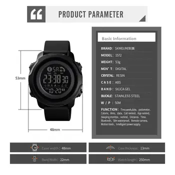 SKMEI Sport Inteligentní Muži Hodinky Módní Vodotěsné Světlo Displej, Bluetooth App Připomenout Spaní Monitor reloj inteligente 1572