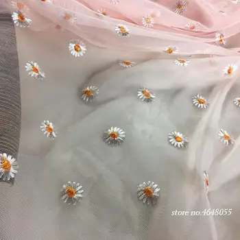 1yard nové daisy vyšívaný tyl měkké ok textilie oblečení pro dívky ženy šaty materiál narozeniny svatební party šití dodávky