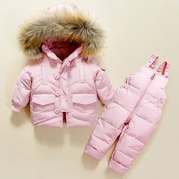 Zimní Dětské Oblečení Set Baby Boy Girl Oblečení Teplé Dolů Bundu, Kabát Kombinéza Snowsuit Děti Bunda Pravá Kožešina Kabát Kombinézy