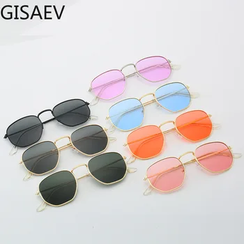 GISAEV Řidičské Brýle Ženy, Muž Malé Kulaté Barva Rámu sluneční Brýle Kovový Rám Transparentní Polygon Vintage Módní Brýle Mini