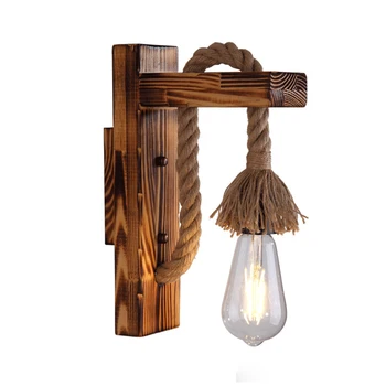 Vintage Loft Dřevo Nástěnné Lampy Konopný Provaz Noční Lampy nástěnného Svícnu Americké Country Dekorativní Průmyslová Led Nástěnná Svítidla pro Domácí