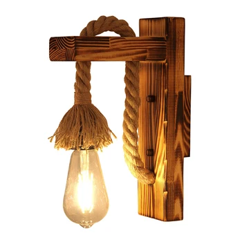 Vintage Loft Dřevo Nástěnné Lampy Konopný Provaz Noční Lampy nástěnného Svícnu Americké Country Dekorativní Průmyslová Led Nástěnná Svítidla pro Domácí