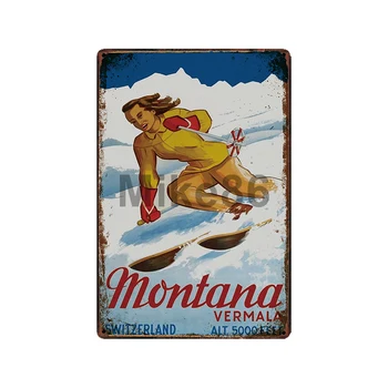 [ Mike86 ] Lyžování Wallis Zermatt, DAVOS Travel Sněží Kovové značky Vintage Retro Žehlička Obraz, Plakát Umění 20*30 CM LT-1837