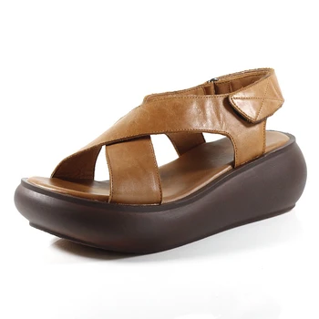 Ženy Sandály 2020 Nové Platformě Originální Kožené Sandály Pro Ženy Letní Klín Pohodlné Sandály Velikost 35-40