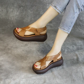 Ženy Sandály 2020 Nové Platformě Originální Kožené Sandály Pro Ženy Letní Klín Pohodlné Sandály Velikost 35-40