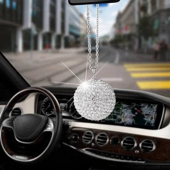 Velká Velikost Bling Bling Diamond Crystal Ball Auto Přívěsek Kreativní Auto Dekorace Auto Zadní Pohled Zrcadlo Ornament Závěsné Ozdoby