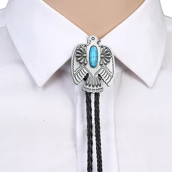 Vintage Malachit kámen oválný tvar tyrkysové bolo kravatu pro muže Indian kovboj západní cowgirl kožené lano slitiny zinku kravata