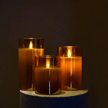Amber Skla LED Bezplamenová Svíčky Blikání s Dálkové ovládání,Baterie,Pro Svatby,Festival Dekorace,Dárek,Balení 3 ks