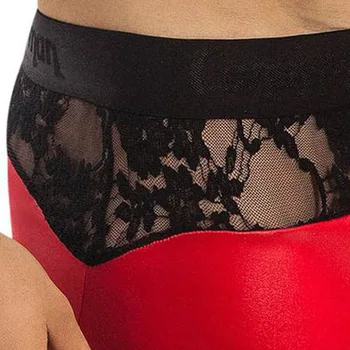 Pánská Krajky Mix Patent Kožené Sexy Muži, Gay sexy Boxer spodní Prádlo Černé Červené U Pouzdro Kalhotky