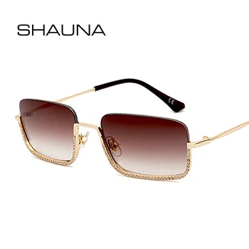 SHAUNA Luxusní Crystal sluneční Brýle Módní Ženy Půl Rám Obdélník Odstíny UV400