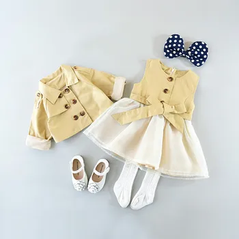 Děti Dívky princezna šaty baby oblečení jaro sety dvoudílné příkop +šaty suit děti girls bunda Britské větrovky, kabáty