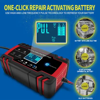 12V-24V Plně Automatický Auto Baterie Nabíječka Power Pulse Opravy Nabíječky Mokré Suché Olověné Baterie-nabíječky, Digitální LCD Displej